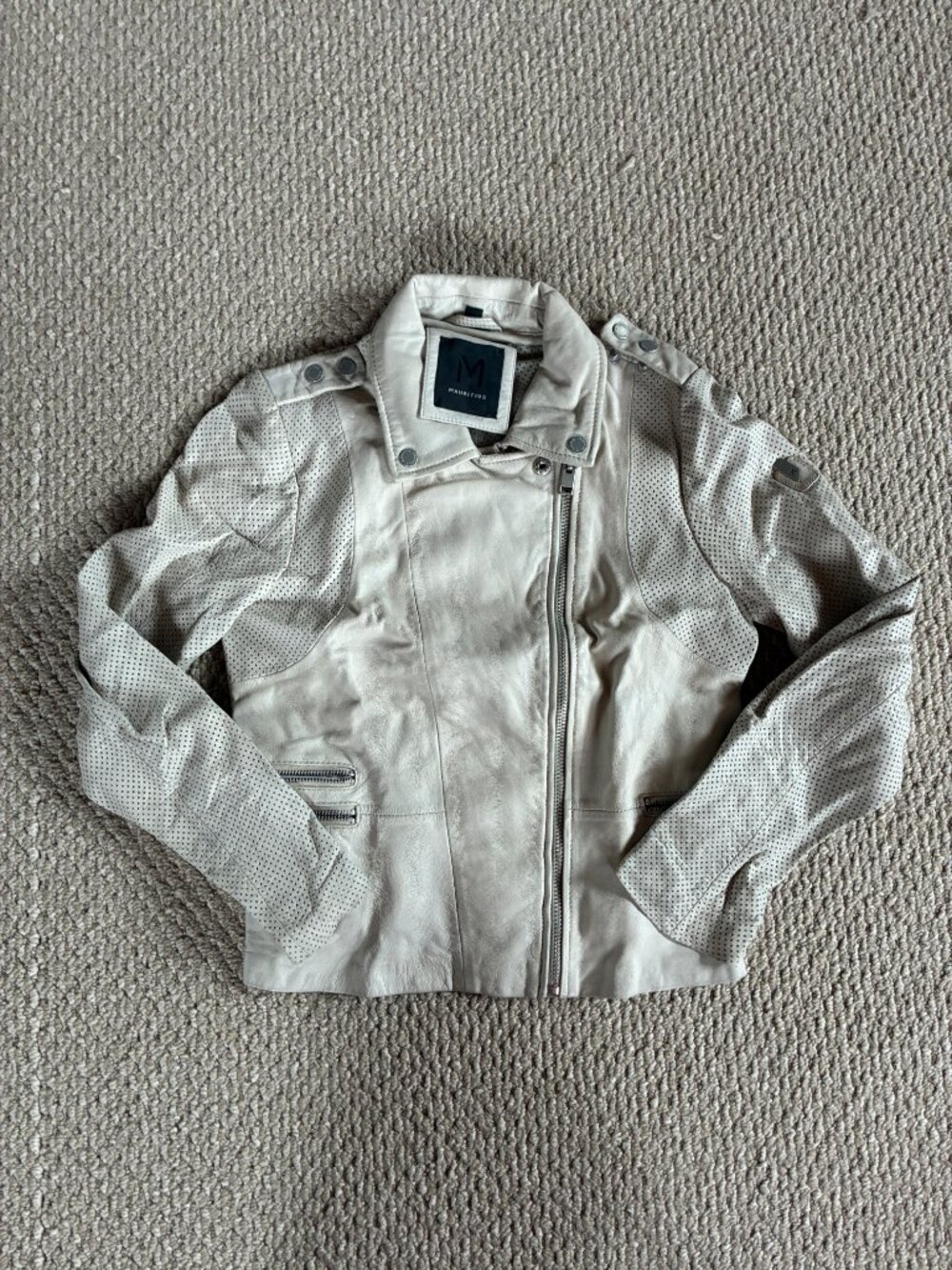Mauritius White Leather Mesh Motorcycle Jacket Size 8 READ